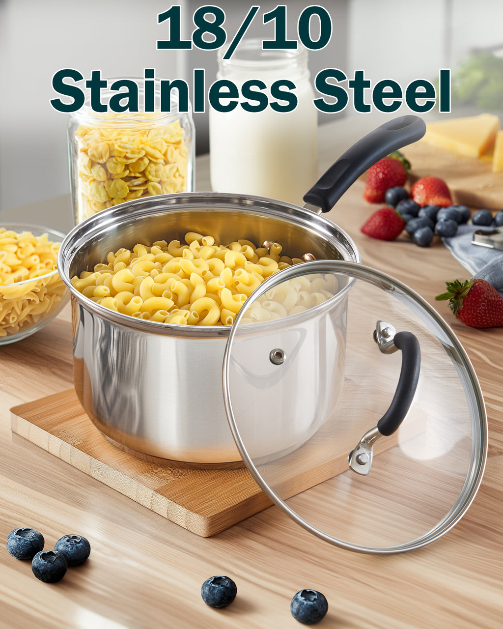 Cook N Home Saucepan Set Sauce Pot With Lid 1QT and 2QT Stainless Steel, Stay Cool Handle, silver