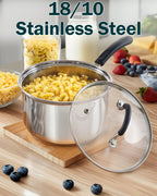 Cook N Home Saucepan Set Sauce Pot With Lid 1QT and 2QT Stainless Steel, Stay Cool Handle, silver