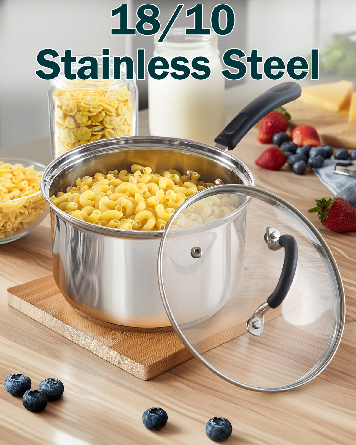 Cook N Home Saucepan Set Sauce Pot With Lid 1QT and 2QT Stainless Steel, Stay Cool Handle, silver