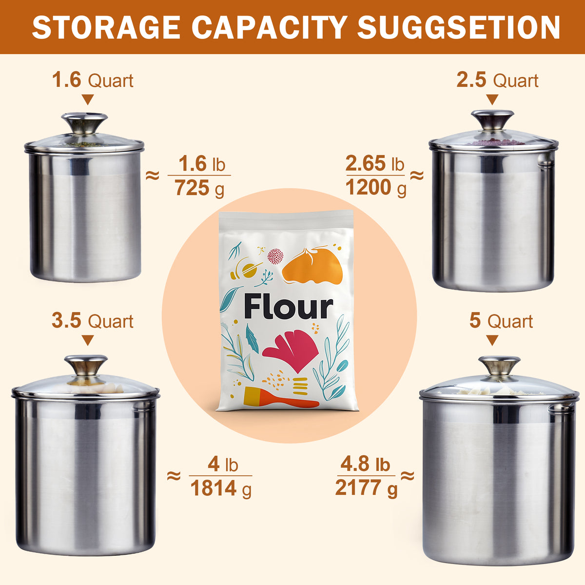 Cooks Standard 4-Piece Airtight Stainless Steel Kitchen Canister Set