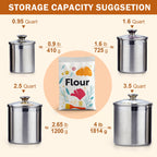 Cooks Standard Stainless Steel Food Jar Storage Canister Set Medium 4-Piece, 0.95qt/1.6qt/2.5qt/3.5qt Airtight Containers with Glass Lid for Tea Coffee Sugar Flour