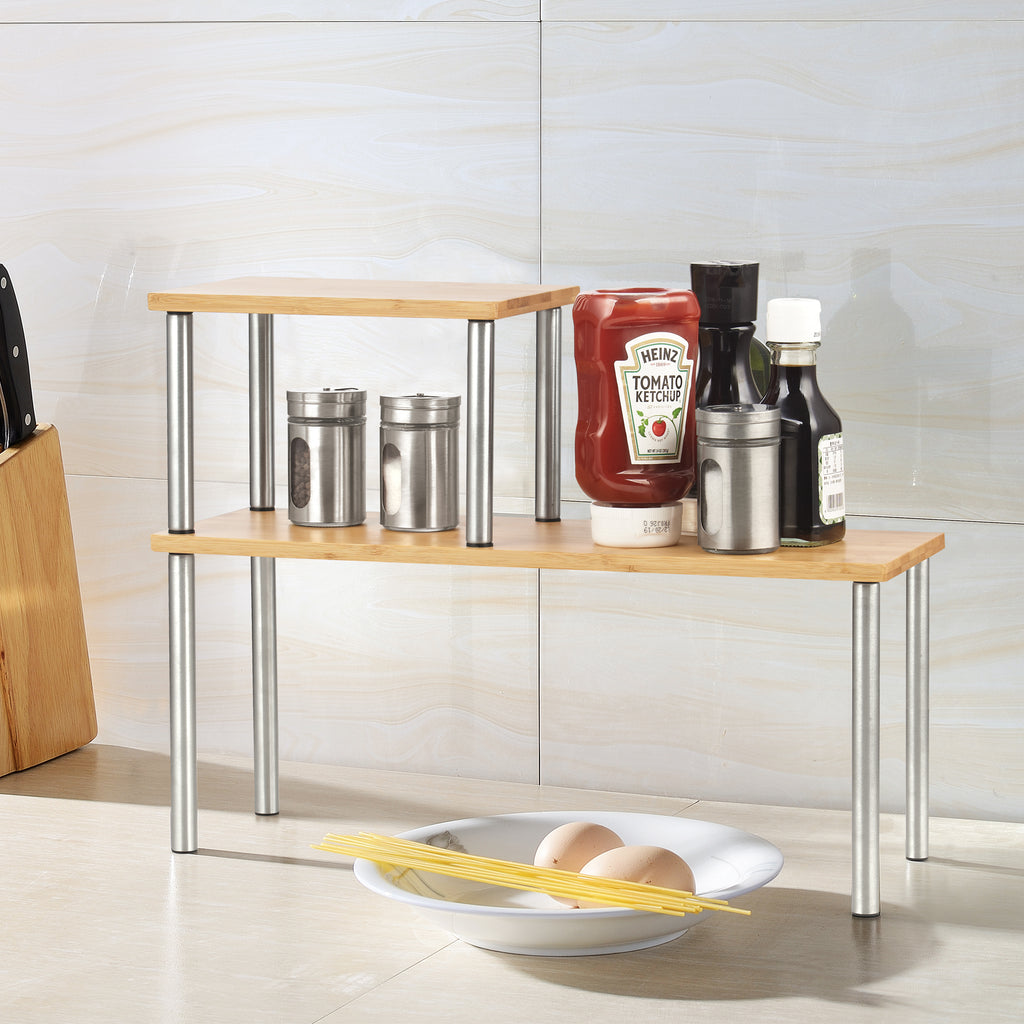 Cook N Home Storage Shelf Organizer, 2 Tier, Bamboo