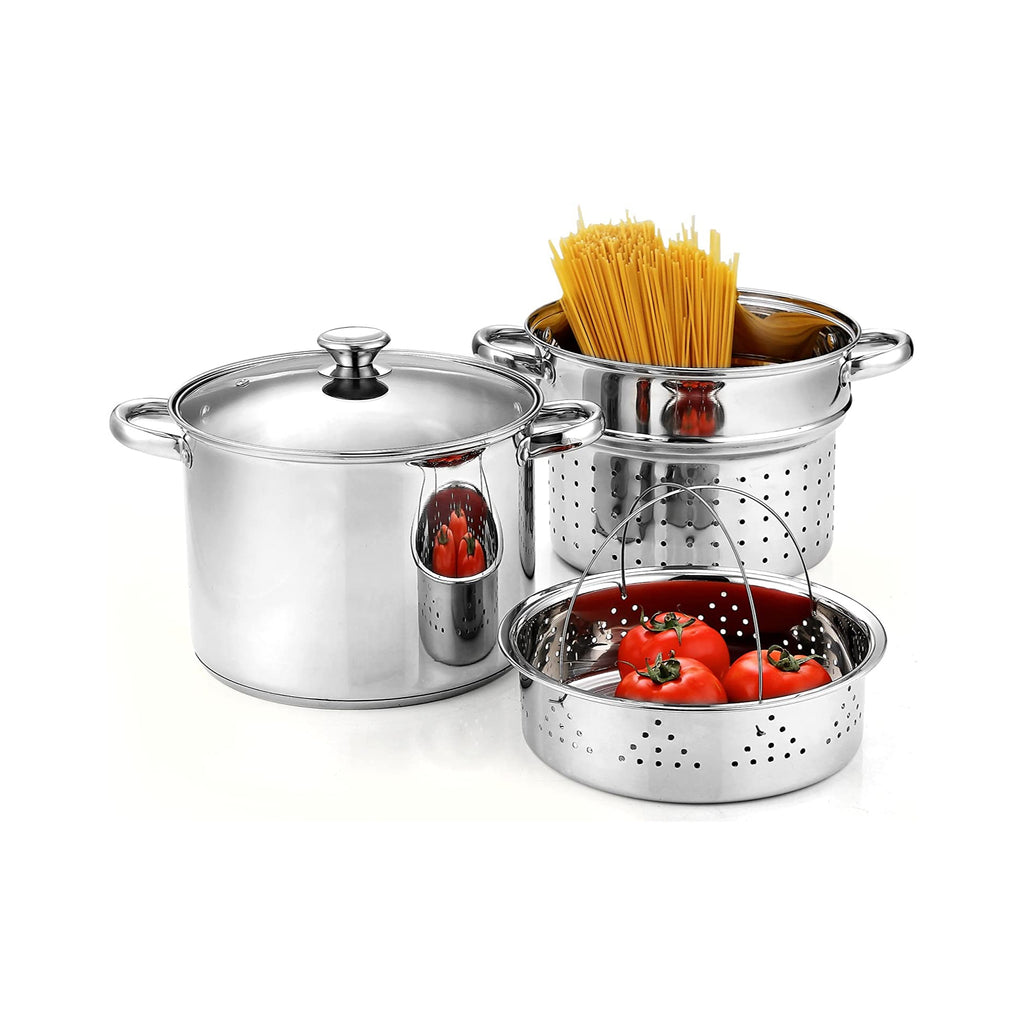 Cook N Home 8-Quart Stainless Steel Pasta Pot with Strainer & Steamer Insert