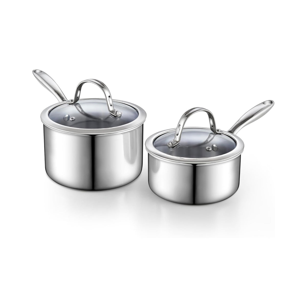 Cooks Standard Stainless Steel Saucepan Set, 1.5 & 3-Quart, Multi-Ply Clad with Glass Li