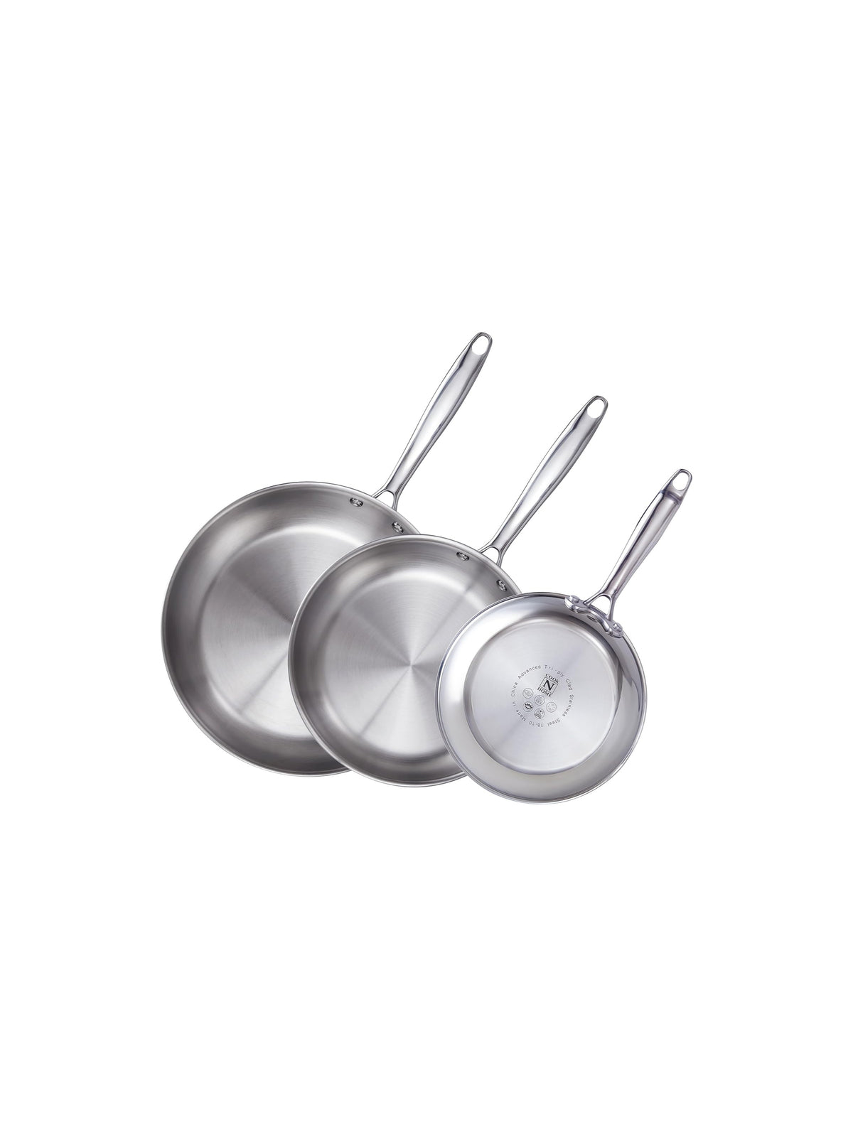 Cook N Home Tri-Ply Clad Stainless Steel Fry Pan Set, 8, 10 & 12-Inch, 3-Piece