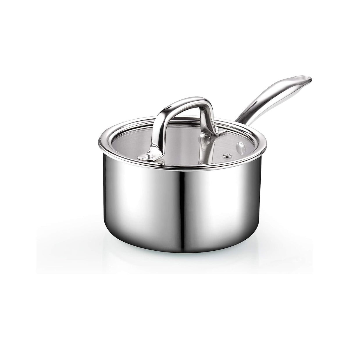 Cook N Home 1.5-Quart Tri-Ply Clad Stainless Steel Saucepan with Glass Lid