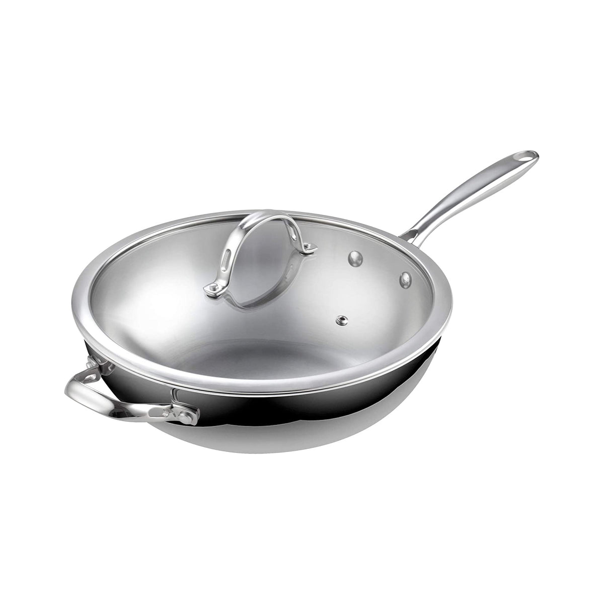 Cooks Standard 12-Inch Multi-Ply Clad Stainless Steel Wok with Glass Lid