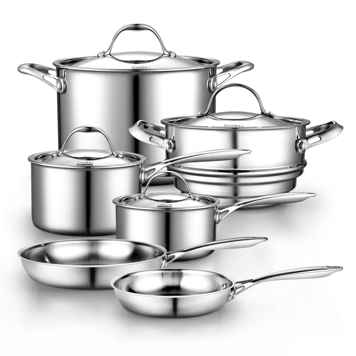 Cooks Standard Multi-Ply Clad Stainless Steel Pots and Pans Set, 10-pc