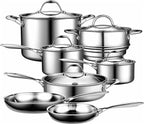 Cooks Standard Stainless Steel Kitchen Cookware Sets 12-Piece, Multi-Ply Full Clad Pots and Pans Cooking Set with Stay-Cool Handles, Dishwasher Safe, Oven Safe 500°F