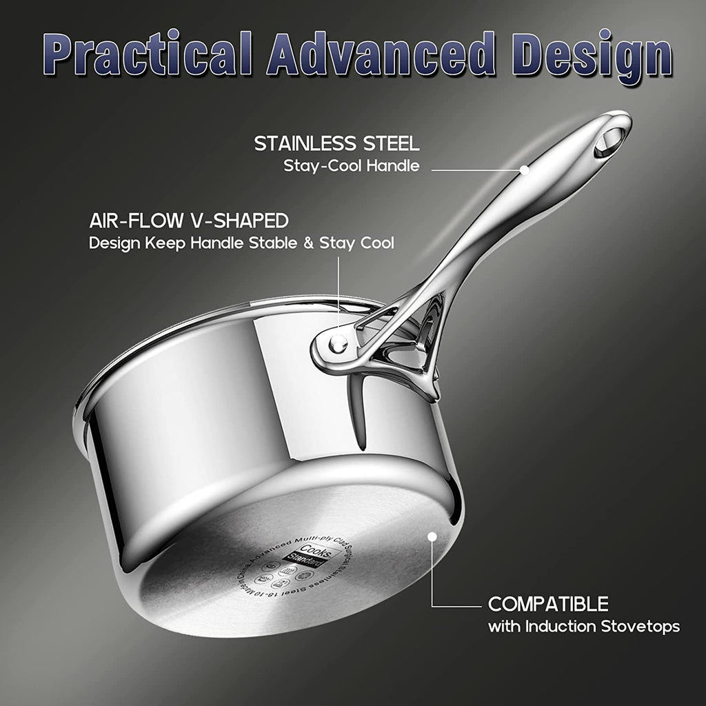 Cooks Standard Stainless Steel Kitchen Cookware Sets 12-Piece, Multi-Ply Full Clad Pots and Pans Cooking Set with Stay-Cool Handles, Dishwasher Safe, Oven Safe 500°F