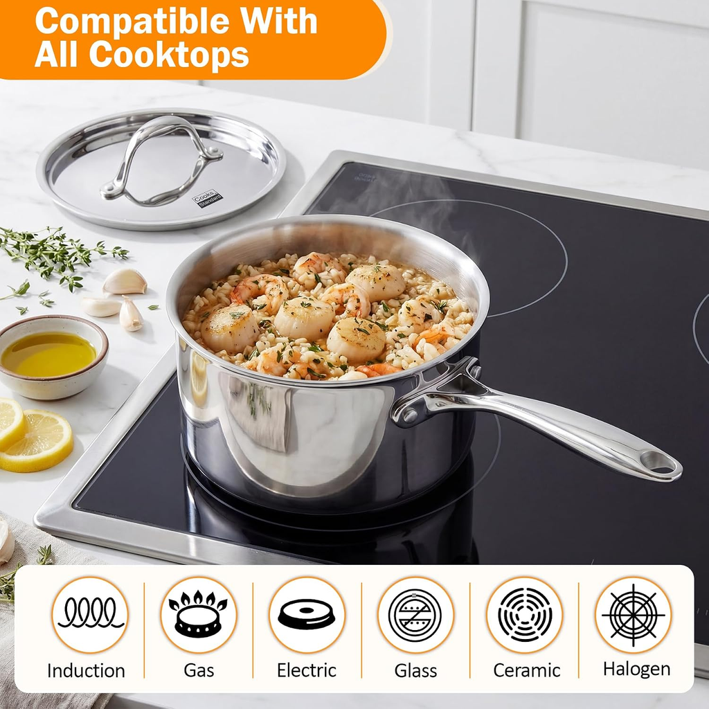 Cooks Standard 3-Quart Multi-Ply Clad Stainless Steel Saucepan with Lid,