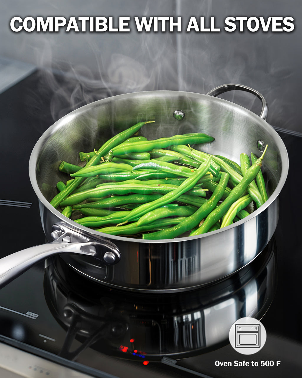 Cooks Standard Multi-Ply Clad Stainless Steel Saute Pan 10.5 Inch, 4 Quart Deep Frying Pan Skillet with Lid, Induction Cookware, Stay-Cool Handle