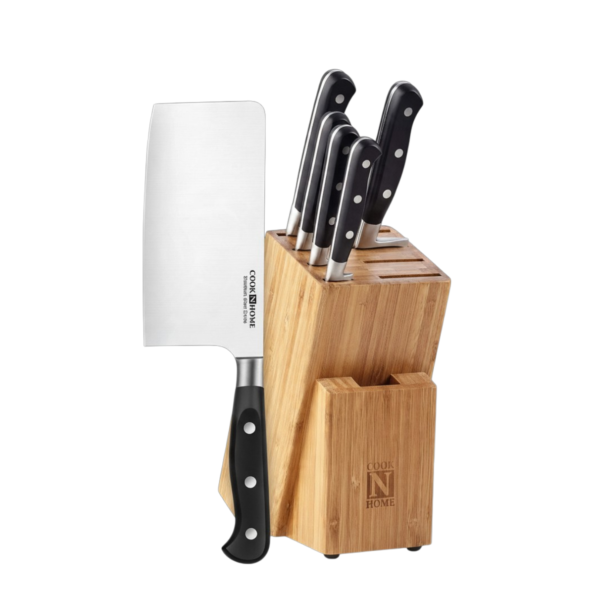 Cook N Home 6-Piece High Carbon Stainless Steel Knife Set with Bamboo Block