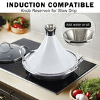 Cooks Standard Moroccan Tagine Pot, 3.6 Qt Multi-Ply Clad Stainless Steel Pan with Dual Handles, Clay Pot Alternative for Slow Cooking, Cone-Shaped Die-Cast Aluminum Lid & Extra Glass Lid, White