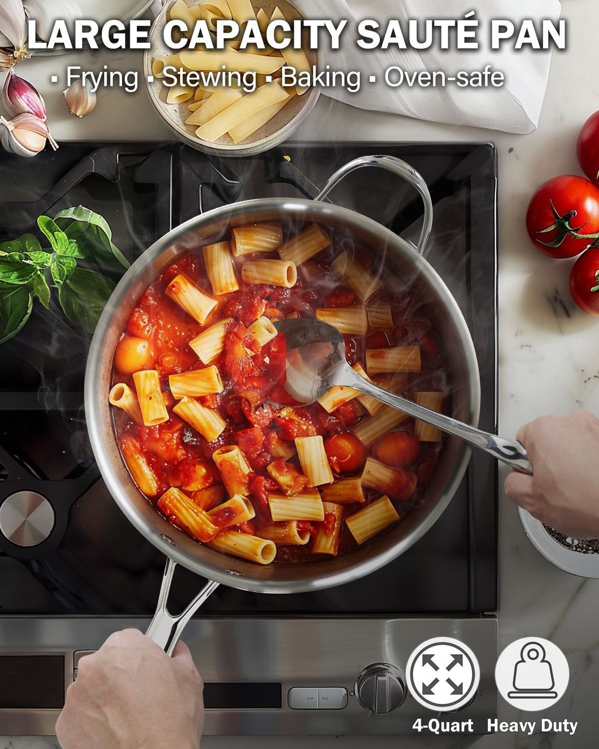 Cooks Standard Multi-Ply Clad Stainless Steel Saute Pan 10.5 Inch, 4 Quart Deep Frying Pan Skillet with Lid, Induction Cookware, Stay-Cool Handle