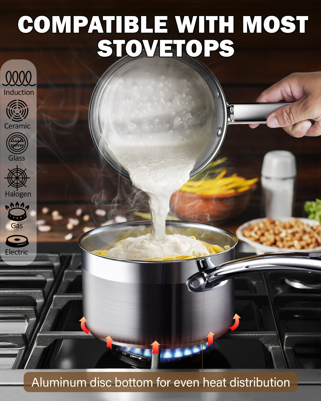 Cooks Standard 8-Piece Stainless Steel Cookware Set with Lids, Induction Compatible