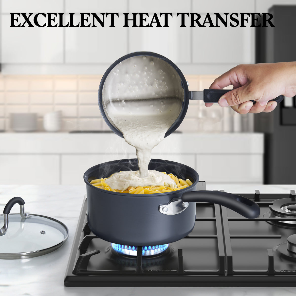 Cook N Home Nonstick Saute Fry Pan (8"/9.5")2 Piece Professional Hard Anodized Frying Pan Cookware Sets, Dishwasher Safe with Stay-Cool Handles, Black