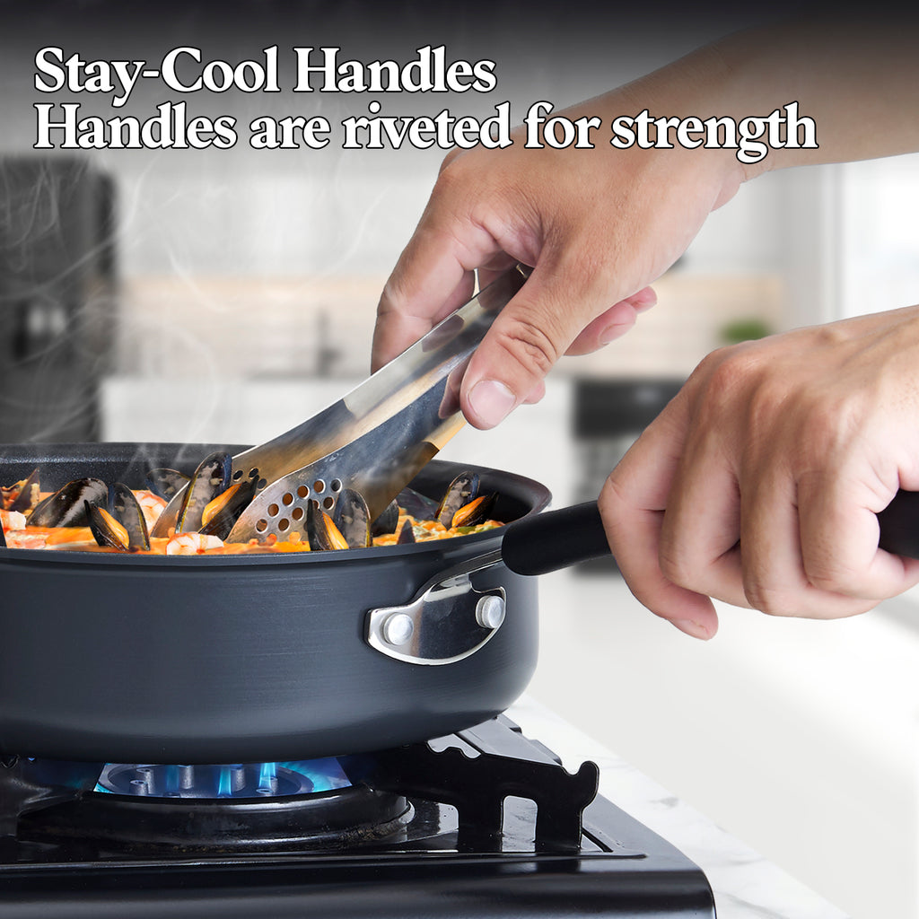 Cook N Home Nonstick Saute Fry Pan (8"/9.5")2 Piece Professional Hard Anodized Frying Pan Cookware Sets, Dishwasher Safe with Stay-Cool Handles, Black