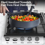 Cook N Home Nonstick Saute Fry Pan (8"/9.5"/12") Professional Hard Anodized Frying Pan 3 Piece Cookware Sets, Dishwasher Safe with Stay-Cool Handles, Black