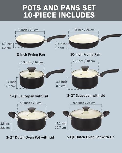Cook N Home 10-Piece Ceramic Nonstick Cookware Set