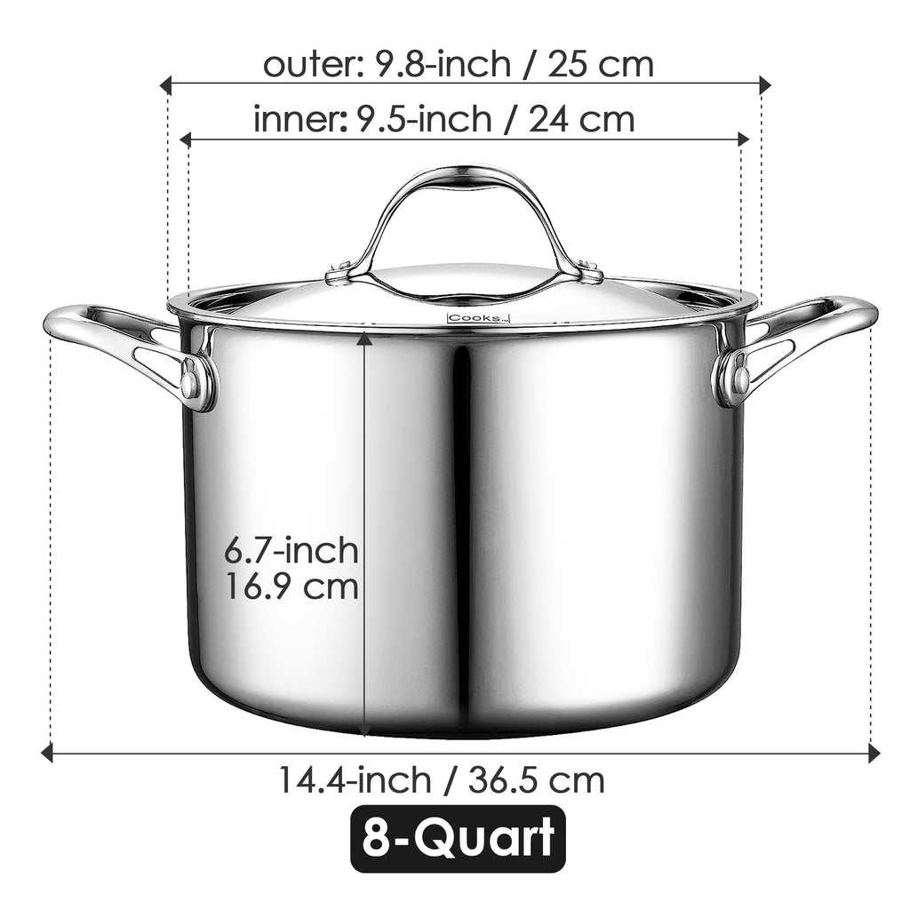 Cooks Standard Stainless Steel Stockpot 8-Quart, Multi-Ply Full Clad Cooking Stock Pot with Lid, Dishwasher Safe, Oven Safe 500°F, Silver
