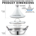 Cooks Standard Moroccan Tagine Pot, 3.6 Qt Multi-Ply Clad Stainless Steel Pan with Dual Handles, Clay Pot Alternative for Slow Cooking, Cone-Shaped Die-Cast Aluminum Lid & Extra Glass Lid, White