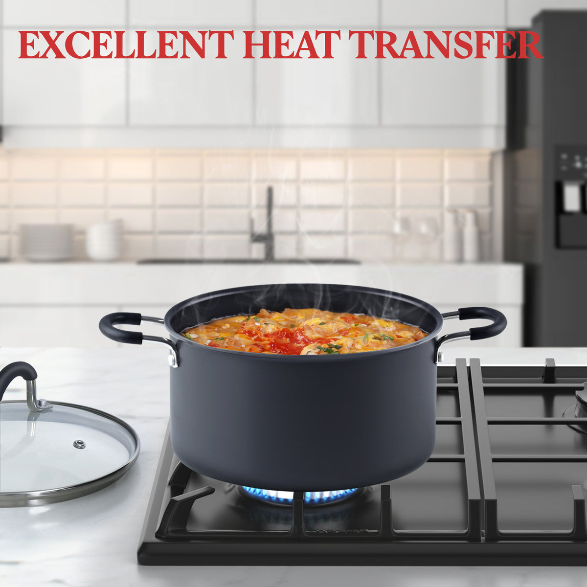 Cook N Home Professional Hard Anodized Nonstick Saute Pan With Lid 3 Quart 9.5 inch, Pots and Pans, Dishwasher Safe with Stay-Cool Handles, Black