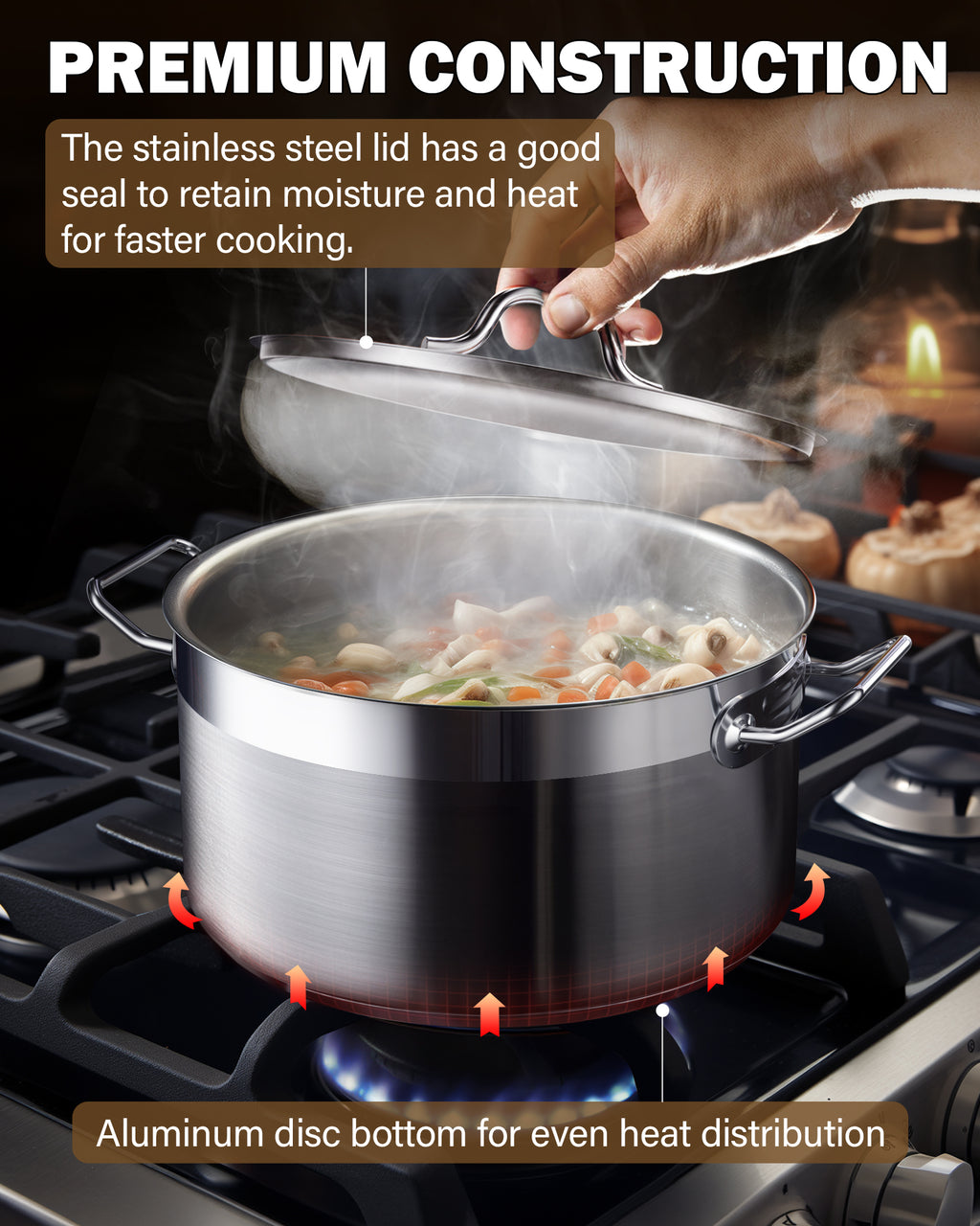 Cooks Standard 8-Piece Stainless Steel Cookware Set with Lids, Induction Compatible