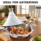 Cooks Standard Moroccan Tagine Pot, 3.6 Qt Multi-Ply Clad Stainless Steel Pan with Dual Handles, Clay Pot Alternative for Slow Cooking, Cone-Shaped Die-Cast Aluminum Lid & Extra Glass Lid, White
