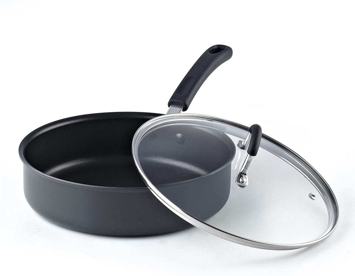 Cook N Home Professional Hard Anodized Nonstick Saute Pan With Lid 3 Quart 9.5 inch, Pots and Pans, Dishwasher Safe with Stay-Cool Handles, Black