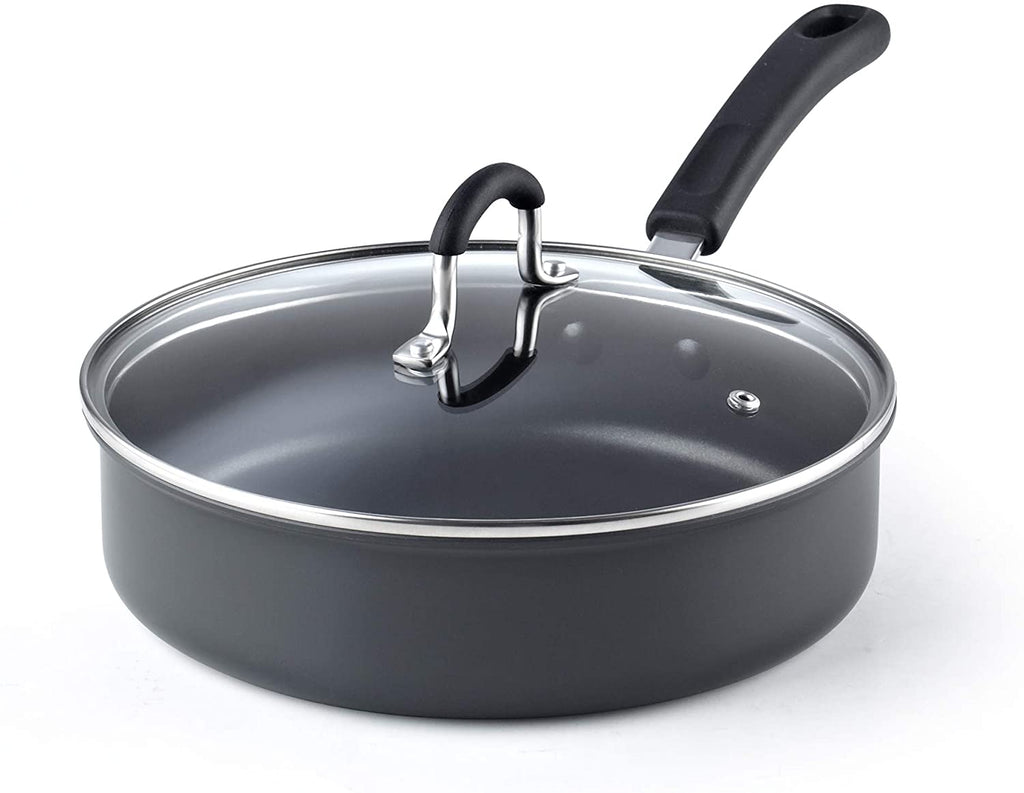 Cook N Home Professional Hard Anodized Nonstick Saute Pan With Lid 3 Quart 9.5 inch, Pots and Pans, Dishwasher Safe with Stay-Cool Handles, Black