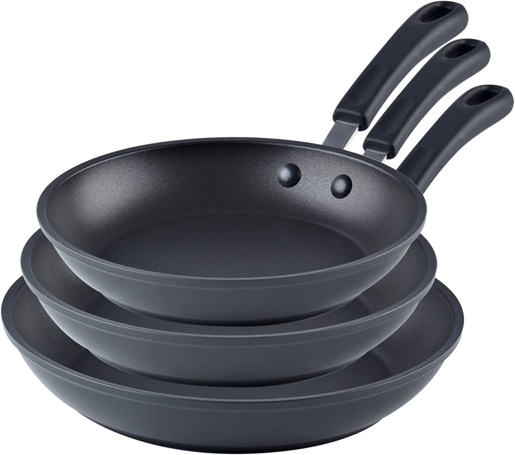 Cook N Home Nonstick Saute Fry Pan (8"/9.5"/12") Professional Hard Anodized Frying Pan 3 Piece Cookware Sets, Dishwasher Safe with Stay-Cool Handles, Black