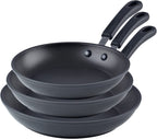 Cook N Home Nonstick Saute Fry Pan (8"/9.5"/12") Professional Hard Anodized Frying Pan 3 Piece Cookware Sets, Dishwasher Safe with Stay-Cool Handles, Black
