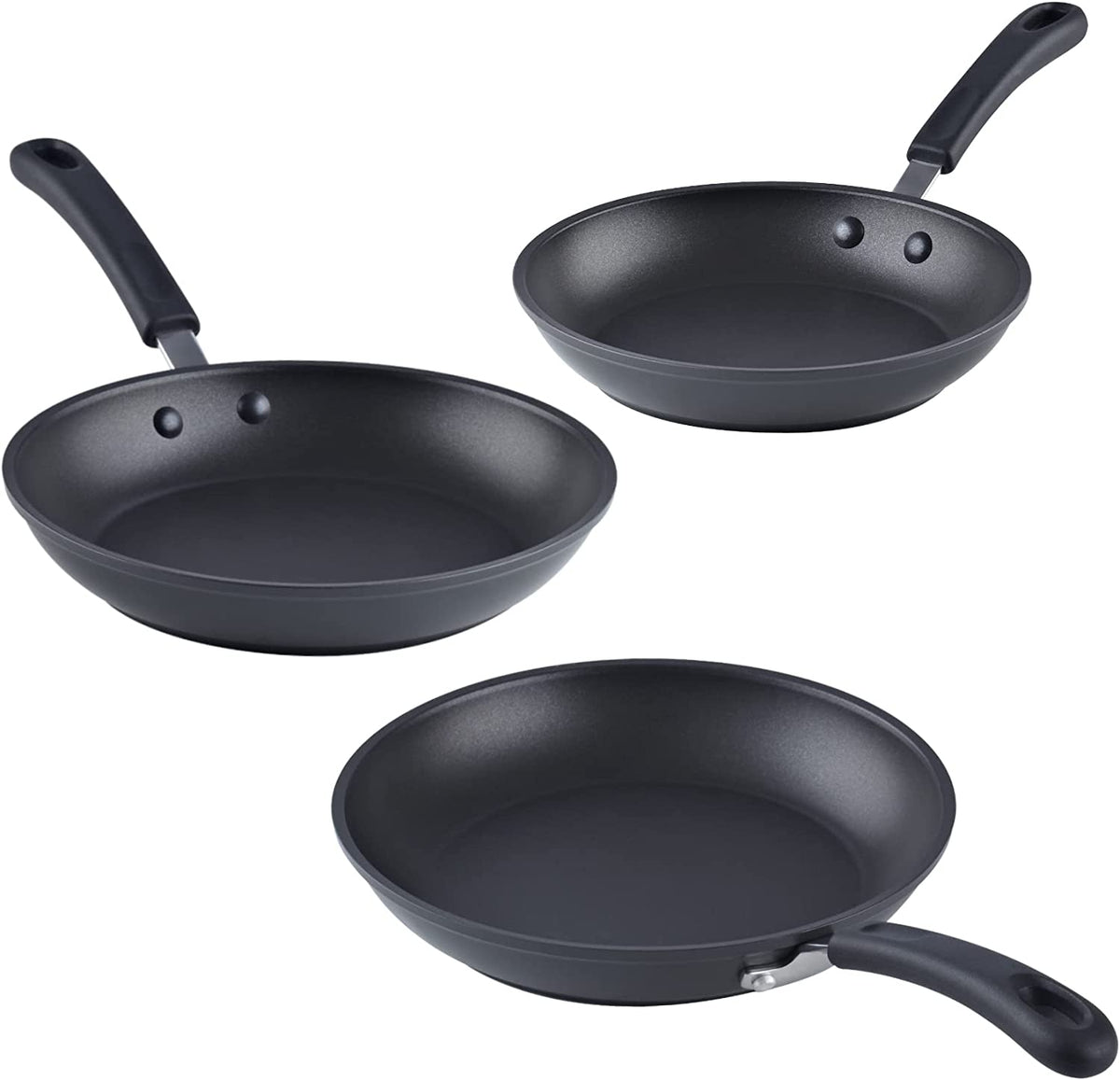 Cook N Home Nonstick Saute Fry Pan (8"/9.5"/12") Professional Hard Anodized Frying Pan 3 Piece Cookware Sets, Dishwasher Safe with Stay-Cool Handles, Black
