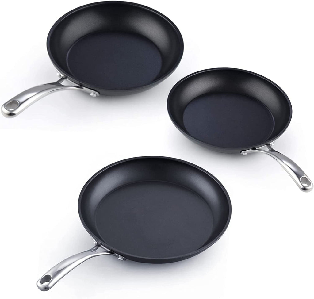 Cooks Standard Frying Omelet Pan Set, 3-Piece Classic Hard Anodized Nonstick 8-Inch/10.5-Inch/12-Inch Saute Skillet Egg Pan, Black