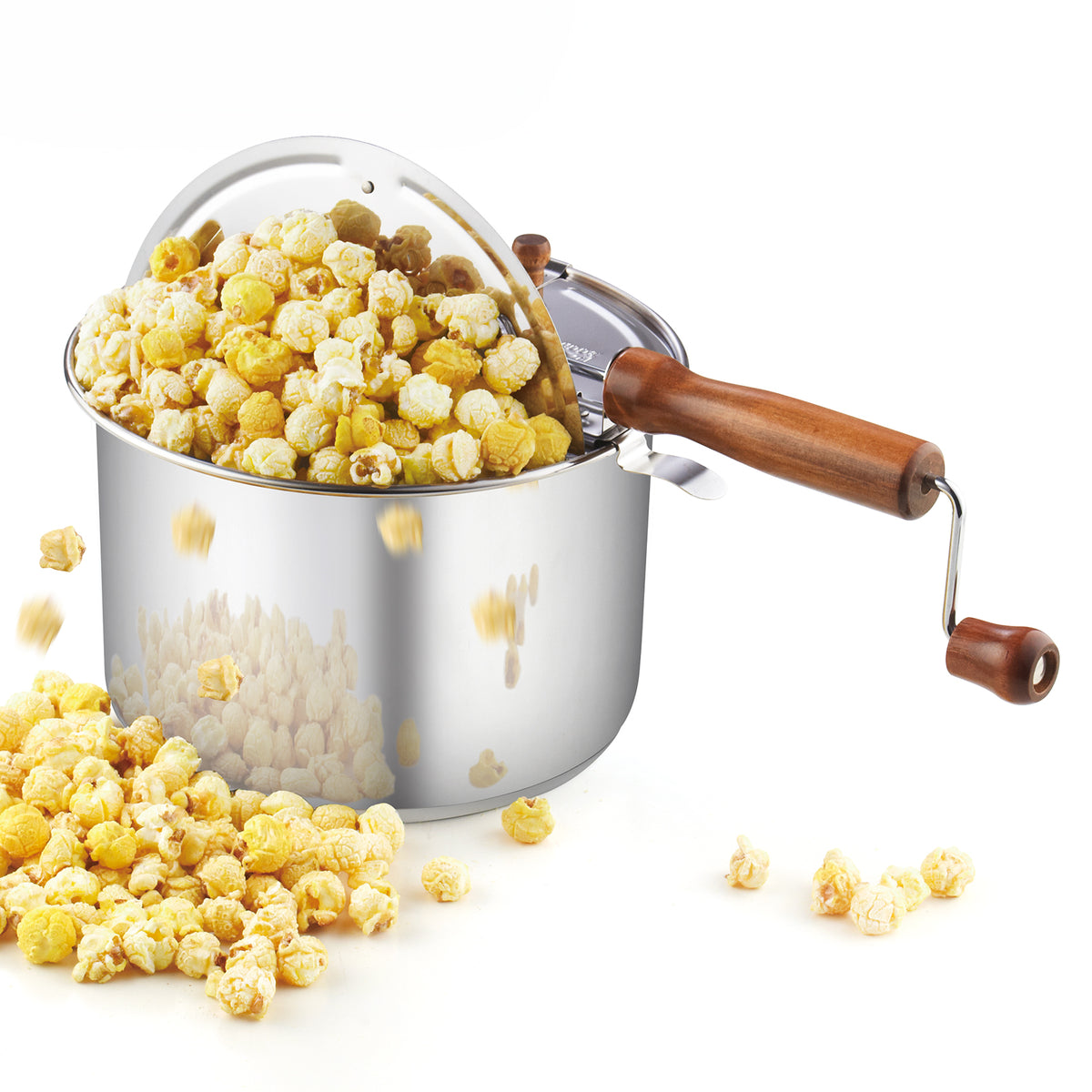 Cook N Home Stovetop Popcorn Popper with Crank, 6 Quart Stainless Steel Popcorn Pot, Silver