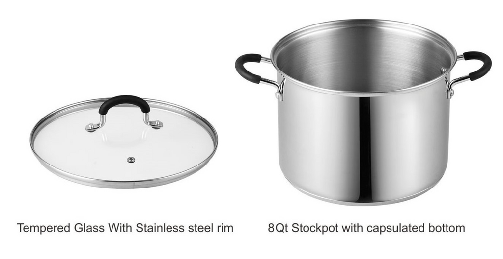Cook N Home Stockpot Sauce Pot Induction Pot With Lid Professional Stainless Steel 8 Quart , Dishwasher Safe With Stay-Cool Handles , Silver