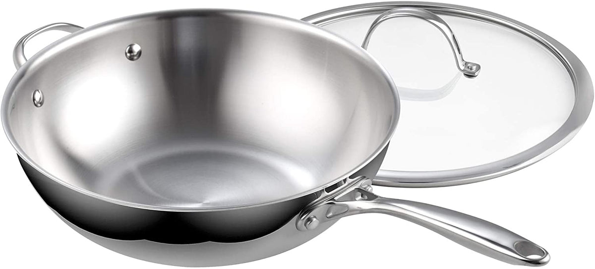 Cooks Standard 12-Inch Multi-Ply Clad Stainless Steel Wok with Glass Lid