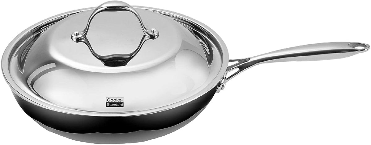 Cooks Standard Stainless Steel Frying Pan 12 Inch, Multi-Ply Full Clad Wok Stir-Fry Cooking Pans with Dome Lid, Stay-Cool Handle, Dishwasher Safe, Oven Safe 500°F, Silver