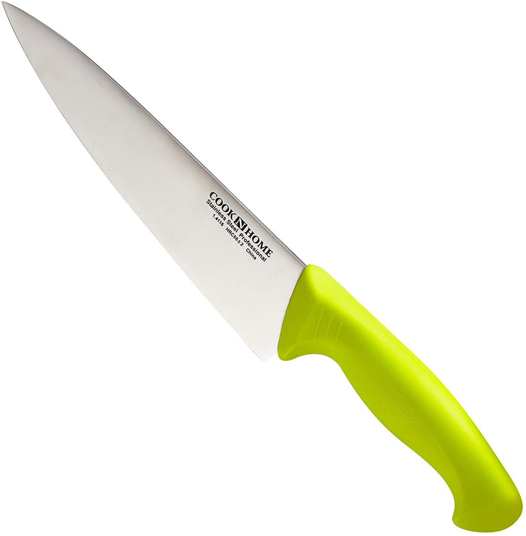 Cook N Home Chef's Knife Multi-Purpose 8-Inch, Straight Edge High Carbon German Stainless Steel Sharp Kitchen Knife, Ergonomic Handle, Green