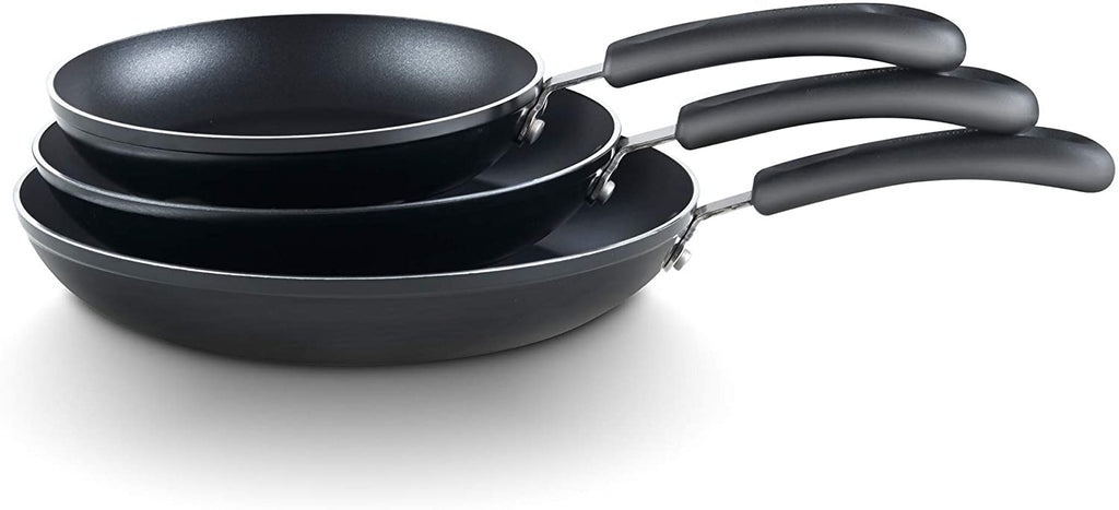 Cook N Home Basics Nonstick Saute Skillet Fry Pan 3-Piece Set, 8 inch/9.5-Inch/11-inch Non-Stick Frying Pans, Black