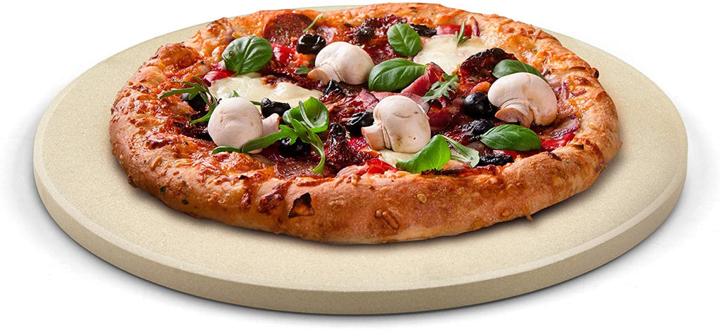 Cook N Home 02661 Pizza Grilling Baking Stone with Scraper, 14-Inch Round Heavy Duty Cordierite Bread Stone for Oven and Grill, Thermal Shock Resistant Ideal for Baking Golden Crisp Crust Pizza