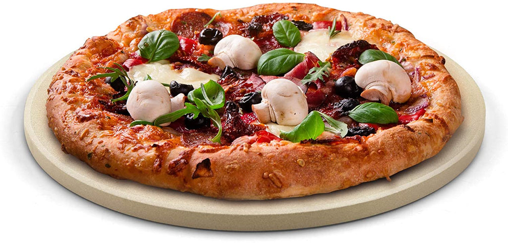 Cook N Home 02661 Pizza Grilling Baking Stone with Scraper, 14-Inch Round Heavy Duty Cordierite Bread Stone for Oven and Grill, Thermal Shock Resistant Ideal for Baking Golden Crisp Crust Pizza
