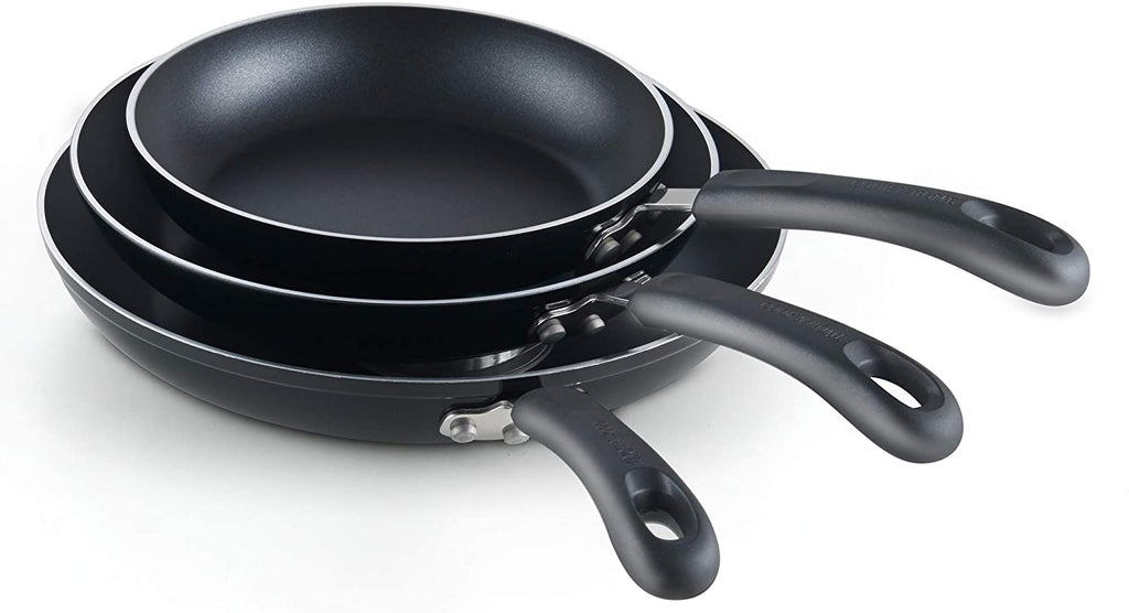 Cook N Home Basics Nonstick Saute Skillet Fry Pan 3-Piece Set, 8 inch/9.5-Inch/11-inch Non-Stick Frying Pans, Black