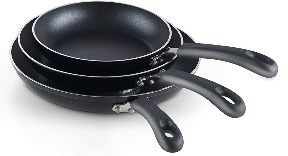 Cook N Home Basics Nonstick Saute Skillet Fry Pan 3-Piece Set, 8 inch/9.5-Inch/11-inch Non-Stick Frying Pans, Black