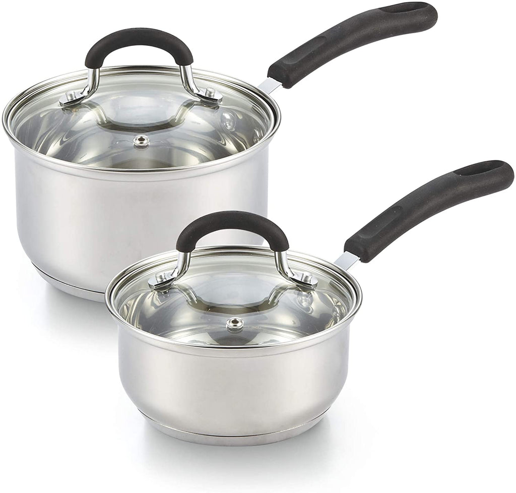 Cook N Home Saucepan Set Sauce Pot With Lid 1QT and 2QT Stainless Steel, Stay Cool Handle, silver