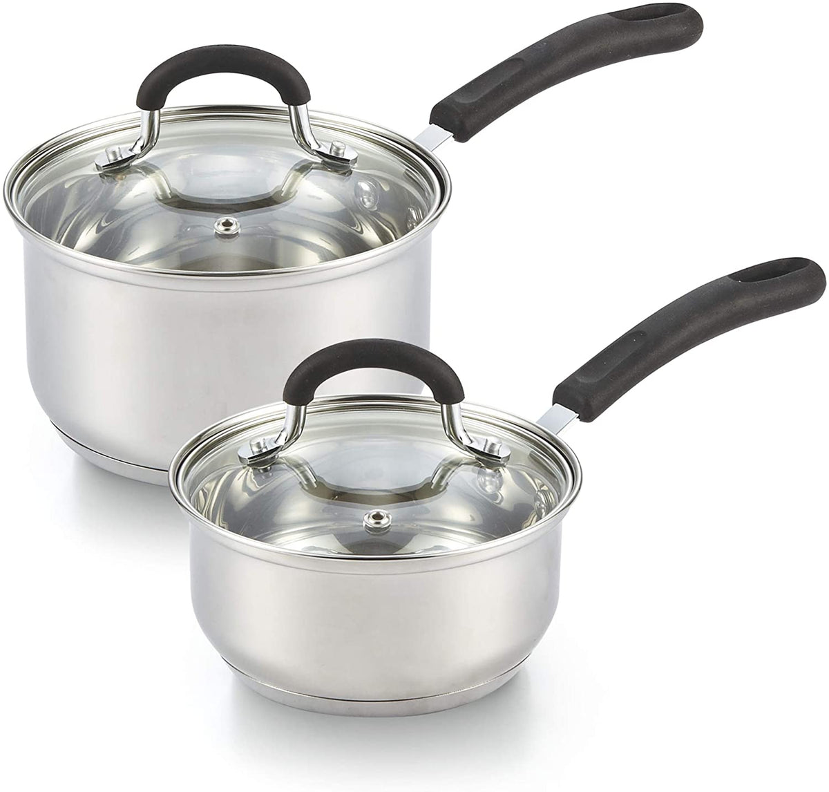 Cook N Home Saucepan Set Sauce Pot With Lid 1QT and 2QT Stainless Steel, Stay Cool Handle, silver