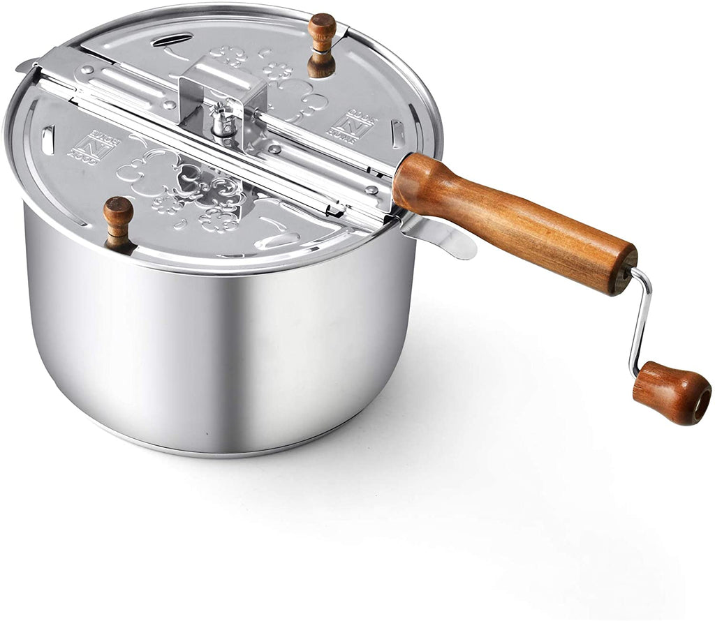 Cook N Home Stovetop Popcorn Popper with Crank, 6 Quart Stainless Steel Popcorn Pot, Silver
