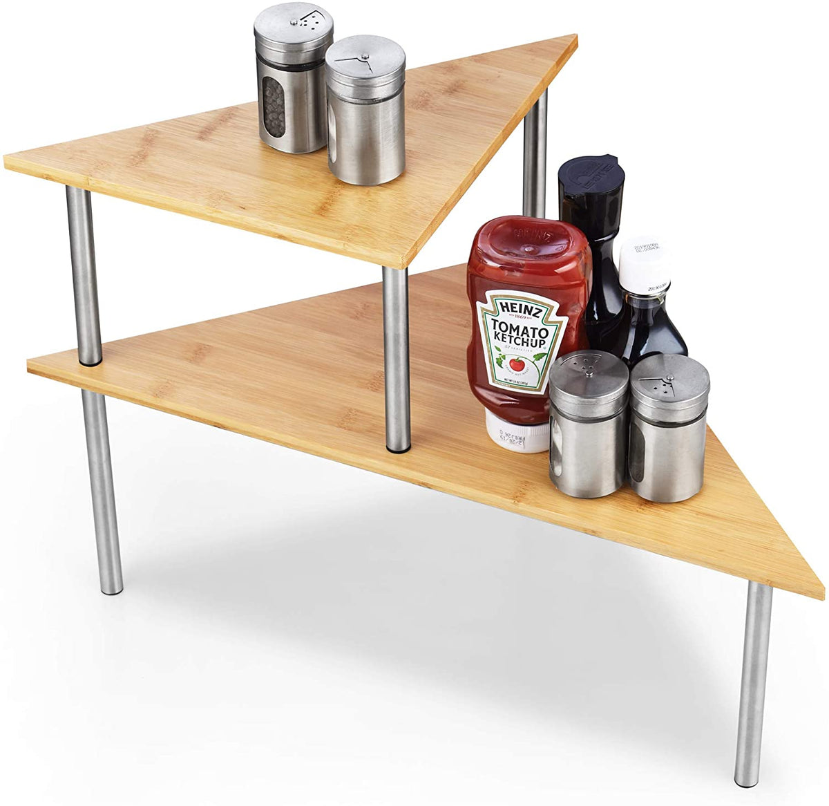 Cook N Home 02649 Corner Storage Shelf Organizer, 2 Tier, Bamboo