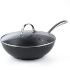 Cooks Standard Nonstick Stir-Fry Wok Pan 11-Inch, Hard Anodized Deep Frying Pan with Glass Lid, Flat Bottom, Black